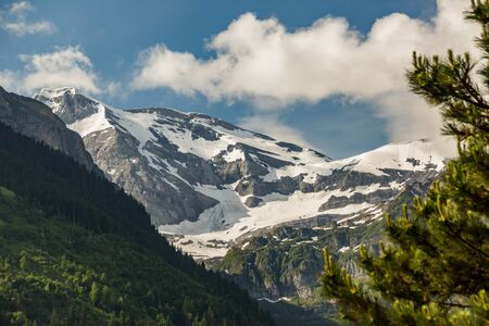 Amazing view of the snowy mountain peaks of the Swiss Alps from the small resort village of Champery...