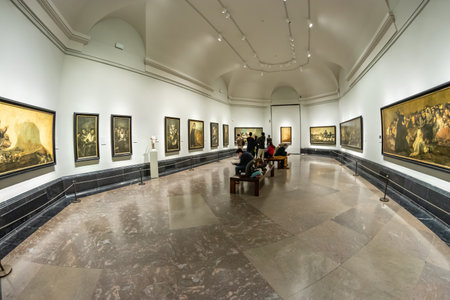 MADRID, SPAIN - DECEMBER 13, 2018: Visitors inside the Prado Museum a major cultural landmark in Madrid.のeditorial素材