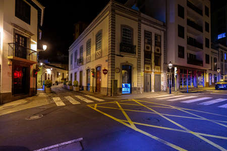 old town from santa cruz de la palma in the nightのeditorial素材