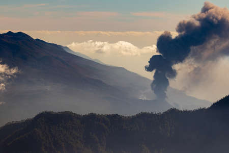 Views of eruption of Cumbre Vieja Volcano. The Palm.