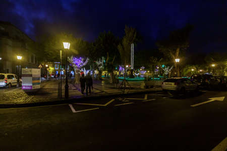 La Laguna, Tenerife, Spain - November 28, 2020: Night streets decorated for christmas and new year during a pandemic. Walk through the pre Christmas La Laguna, the old capital of Tenerife.のeditorial素材