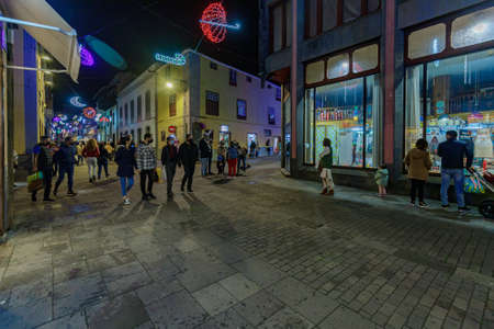 La Laguna, Tenerife, Spain - November 28, 2020: Night streets decorated for christmas and new year during a pandemic. Walk through the pre Christmas La Laguna, the old capital of Tenerife.のeditorial素材