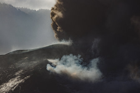 Views of eruption of Cumbre Vieja Volcano. The Palm.