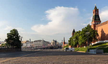 Moscow, Russia, 6 June 2022: Morning landscape around the Red Square and the Kremlin. Early morning of warm sunny summer day in the center of Moscow capitalのeditorial素材
