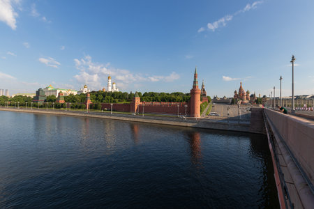 Moscow, Russia, 6 June 2022: Morning landscape around the Red Square and the Kremlin. Early morning of warm sunny summer day in the center of Moscow capitalのeditorial素材