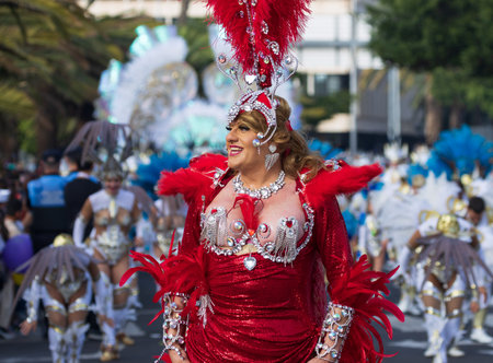 SANTA CRUZ DE TENERIFE, SPAIN - FEBRUARY 13, 2024: The Coso parade, Cavalcada - along the Avenida de...