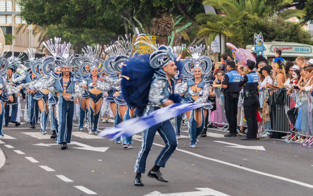 SANTA CRUZ DE TENERIFE, SPAIN - FEBRUARY 13, 2024: The Coso parade, Cavalcada - along the Avenida de...