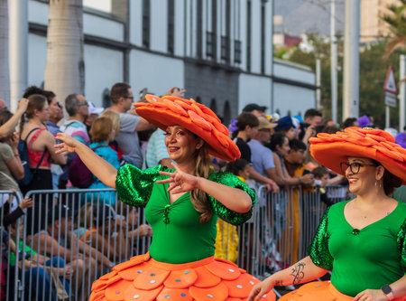 SANTA CRUZ DE TENERIFE, SPAIN - FEBRUARY 13, 2024: The Coso parade, Cavalcada - along the Avenida de...