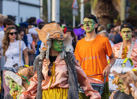 SANTA CRUZ DE TENERIFE, SPAIN - FEBRUARY 13, 2024: The Coso parade, Cavalcada - along the Avenida de...