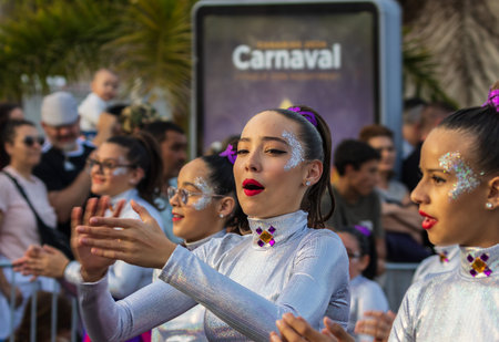 SANTA CRUZ DE TENERIFE, SPAIN - FEBRUARY 13, 2024: The Coso parade, Cavalcada - along the Avenida de...