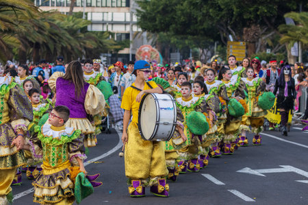 SANTA CRUZ DE TENERIFE, SPAIN - FEBRUARY 13, 2024: The Coso parade, Cavalcada - along the Avenida de...