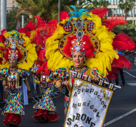 SANTA CRUZ DE TENERIFE, SPAIN - FEBRUARY 13, 2024: The Coso parade, Cavalcada - along the Avenida de...