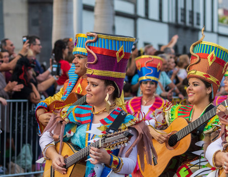 SANTA CRUZ DE TENERIFE, SPAIN - FEBRUARY 13, 2024: The Coso parade, Cavalcada - along the Avenida de...