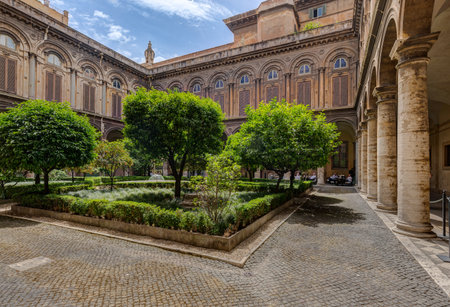 ROME, ITALY - MAY 26, 2022: The Doria Pamphilj Gallery near the Palazzo Bonaparte. Art by Rubens and Titian, plus ornate furniture and tapestries in palatial, 18th-century apartments.のeditorial素材