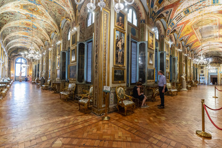 ROME, ITALY - MAY 26, 2022: The Doria Pamphilj Gallery near the Palazzo Bonaparte. Art by Rubens and Titian, plus ornate furniture and tapestries in palatial, 18th-century apartments.のeditorial素材
