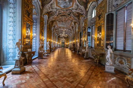 ROME, ITALY - MAY 26, 2022: The Doria Pamphilj Gallery near the Palazzo Bonaparte. Art by Rubens and Titian, plus ornate furniture and tapestries in palatial, 18th-century apartments.のeditorial素材