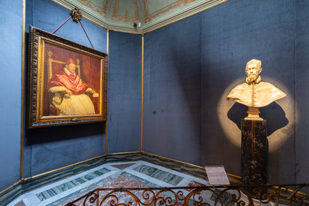 ROME, ITALY - MAY 26, 2022: The Doria Pamphilj Gallery near the Palazzo Bonaparte. Art by Rubens and Titian, plus ornate furniture and tapestries in palatial, 18th-century apartments.のeditorial素材