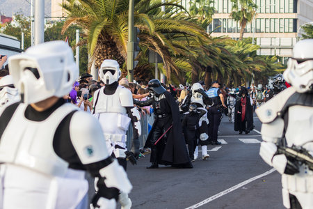 SANTA CRUZ DE TENERIFE, SPAIN - FEBRUARY 13, 2024: The Coso parade, Cavalcada - along the Avenida de...