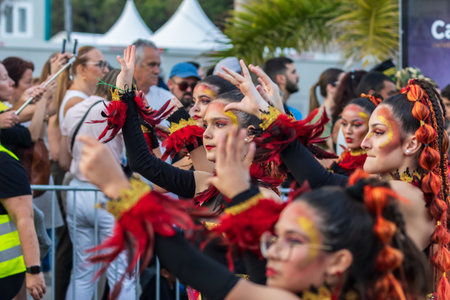 SANTA CRUZ DE TENERIFE, SPAIN - FEBRUARY 13, 2024: The Coso parade, Cavalcada - along the Avenida de...