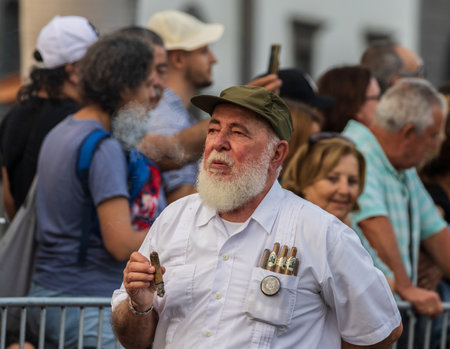 SANTA CRUZ DE TENERIFE, SPAIN - FEBRUARY 13, 2024: The Coso parade, Cavalcada - along the Avenida de Anaga, official end of Carnival. Amazing warm evening, joyful people in carnival costumes have fun.のeditorial素材
