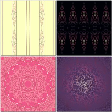 Set of four abstract seamless backgrounds with curls.のイラスト素材