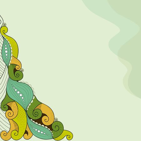 Abstract background. Curls, scales, tentacles. Yellow and green colors.のイラスト素材