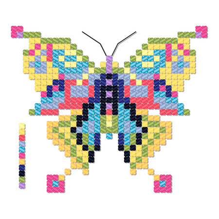 Vector isolated object imitates cross stitch. Colorful butterfly. Easy exchange of colors.のイラスト素材