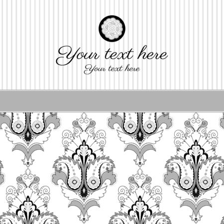 Card with ornate patterns and stripes in the background. Space for your text. Easily edit the colors. Perfect for invitations, announcement or greetings.のイラスト素材