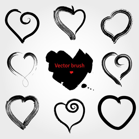 Set of heart watercolor frames.  Hand drawn.  Isolated elements. Vector brush.のイラスト素材