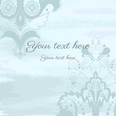 Vector card with damask pattern. Watercolor background.のイラスト素材