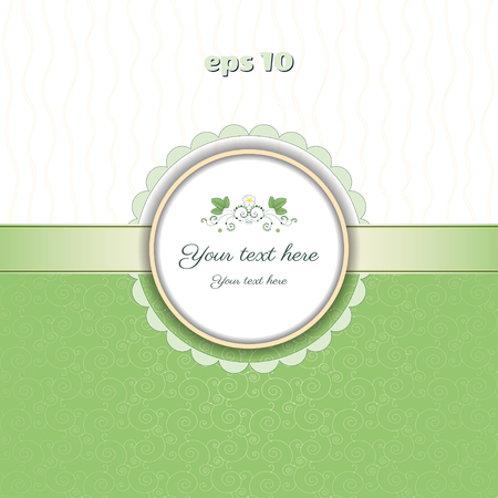 Card with round frame for your text. Floral element consists of a strawberry with flower. Easy to change colors. Perfect for greetings, invitations or announcements.のイラスト素材