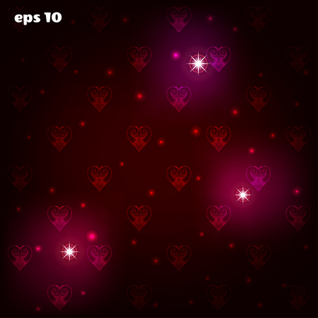 Abstract vector seamless background. Burning heart, sparks and stars.のイラスト素材
