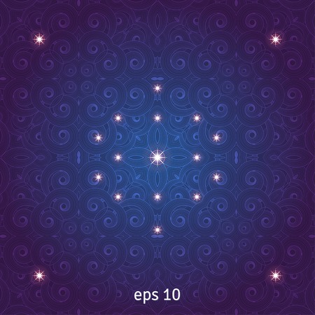 Abstract vector background decorated with stars. Delicate filigree pattern. Easy to change colors.のイラスト素材