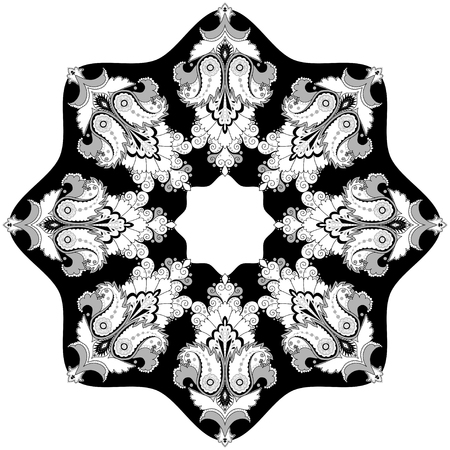 Abstract round lace pattern. Vintage ornate damask pattern. Colors are easily editable.のイラスト素材