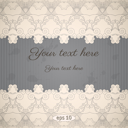 Vector vintage abstract background with sample text. Decor is delicate and filigree. Perfect as invitation or congratulation. Color easily changed. Can be used as a seamless background.のイラスト素材
