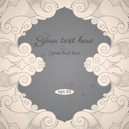 vintage background. Filigree frame, striped paper and blots. Place for your text. Easily edit the colors.のイラスト素材