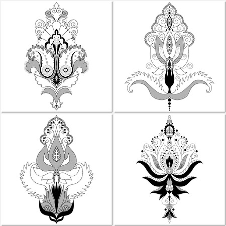 Collection of four elements. East floral patterns. Easy to change colors. Make your ornament.のイラスト素材