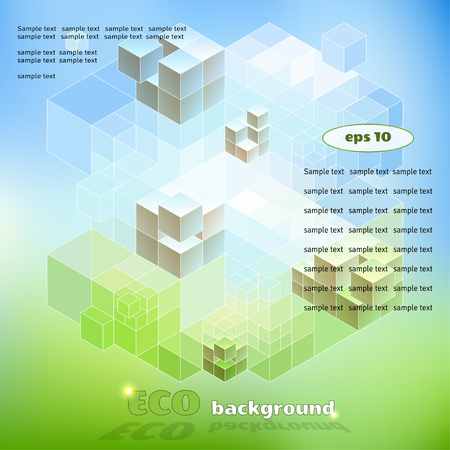 Vector cubical background with elements of ecological design. Green and blue. There are a lot of space for your text.のイラスト素材