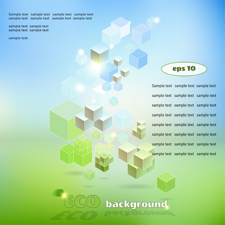 Vector cubical background with elements of ecological design. Green and blue. There are a lot of space for your text.のイラスト素材