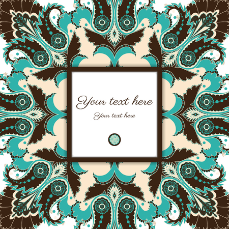 Vector square frame. Floral damask ornament. Easy to change colors. Place for your text.のイラスト素材