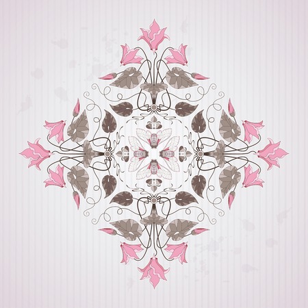 Element vector pattern in modern style on vintage background with stripes and blotches.  Illustration contains cyclamen plants and insect cicada. Make your pattern.のイラスト素材