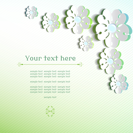 Vector abstract background with sample text. Flowers cut from paper. Watercolor background for flowers. Perfect for invitations, announcement or greetings.のイラスト素材