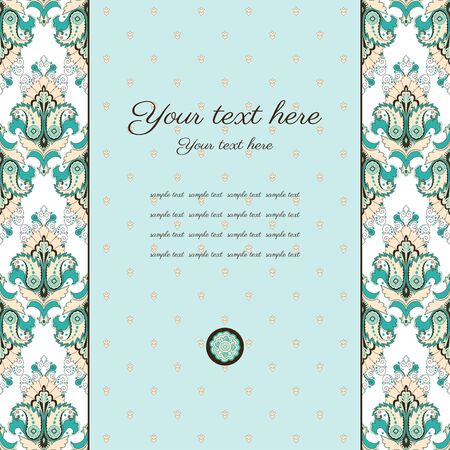 Vector card. Vintage damask pattern. Place for your text. Perfect for invitations, announcement or greetings. Easy to change colors.のイラスト素材
