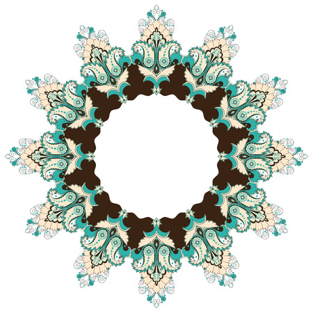 Round frame with oriental floral elements. Vector illustration.のイラスト素材