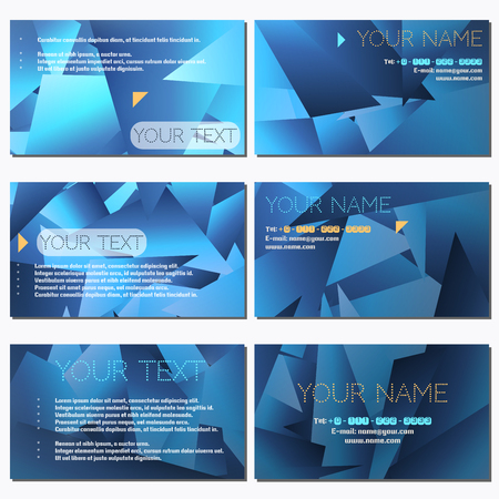 Set of six horizontal business cards. Abstract polygonal vector background. Complied with the standard sizes.のイラスト素材