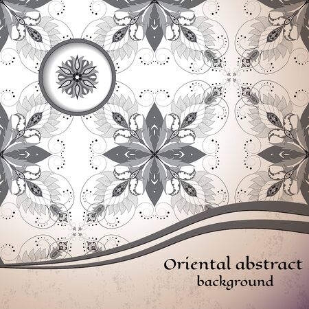 Abstract vector card with oriental floral elements. Colors are easily editable. Place for your text.のイラスト素材