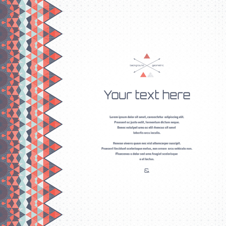 Abstract vector card. Multicolored triangles and grid. Border resembles a patchwork. Place for your text. Perfect for greetings, invitations, announcements or cover design.のイラスト素材