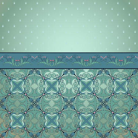 Vector background. Floral vintage pattern and border. Beautiful fantasy flowers with leaves and berries.のイラスト素材