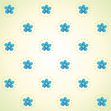 Seamless vector background.  Pattern imitates embroidery cross stitch and beads. Beautiful flowers of forget-me-not.のイラスト素材