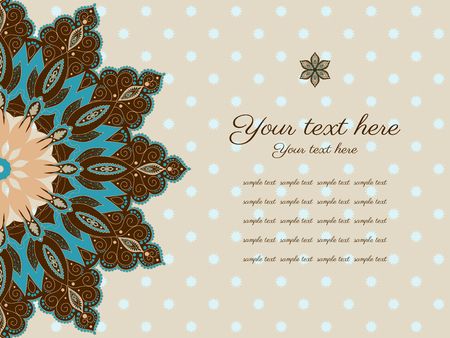 Vector card. Oriental round pattern on vintage background. Frame for your text. Perfect for greetings, invitations or announcements.のイラスト素材